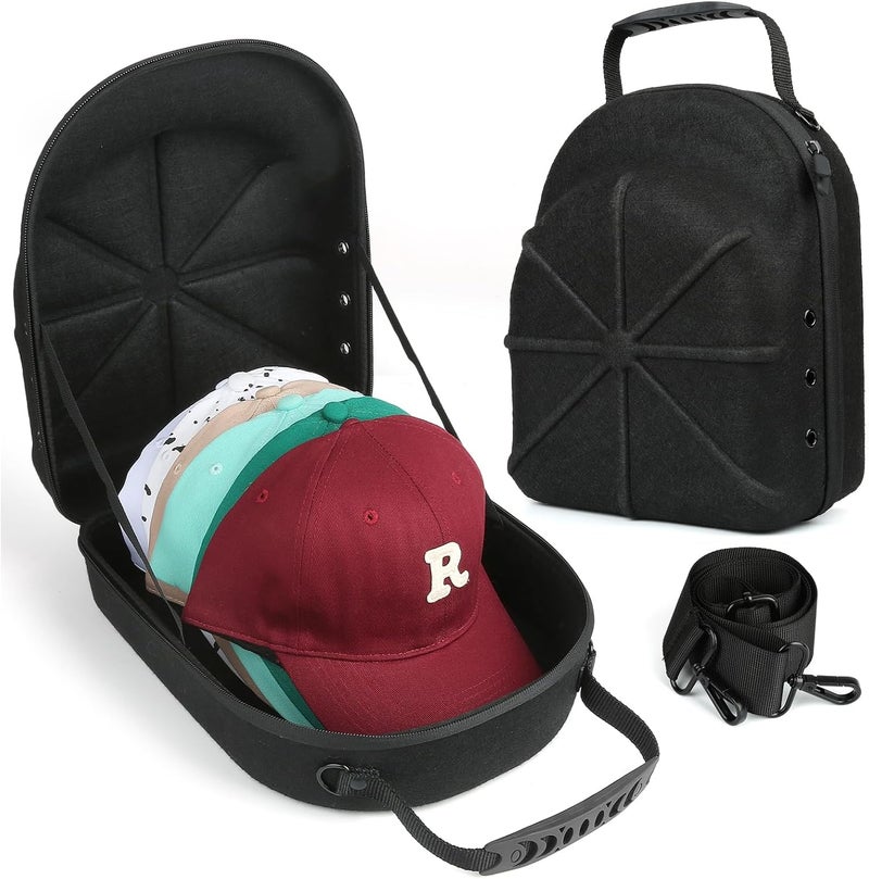 GERMUN Hard baseball hat case, Hat Carrier Travel Case with Adjustable Shoulder Strap, Hat cap case for 6 Baseball Caps - Perfect for Traveling (Black) - Image 1